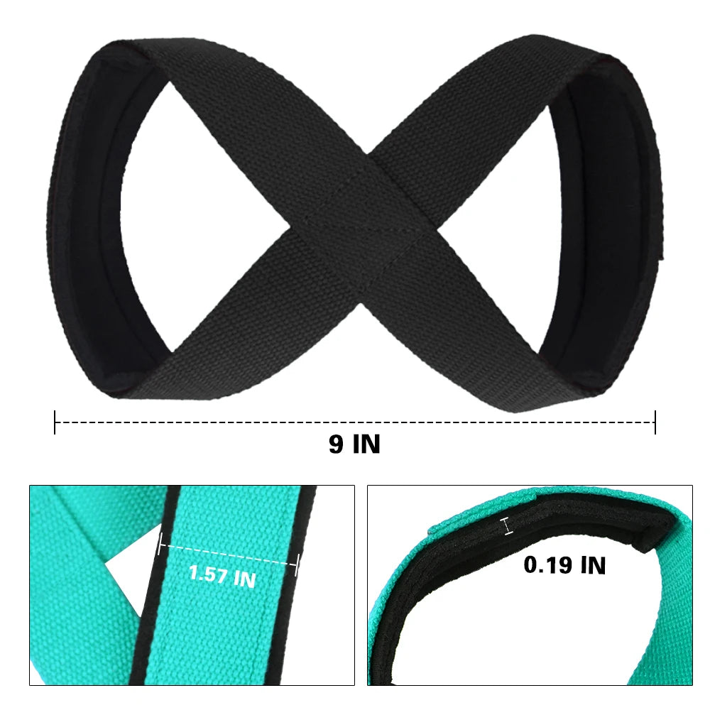 Padded Figure 8 Straps Deadlift Weight Lifting Wrist Straps Power Lifters Workout Pull-Ups Horizontal Bar Gym Fitness