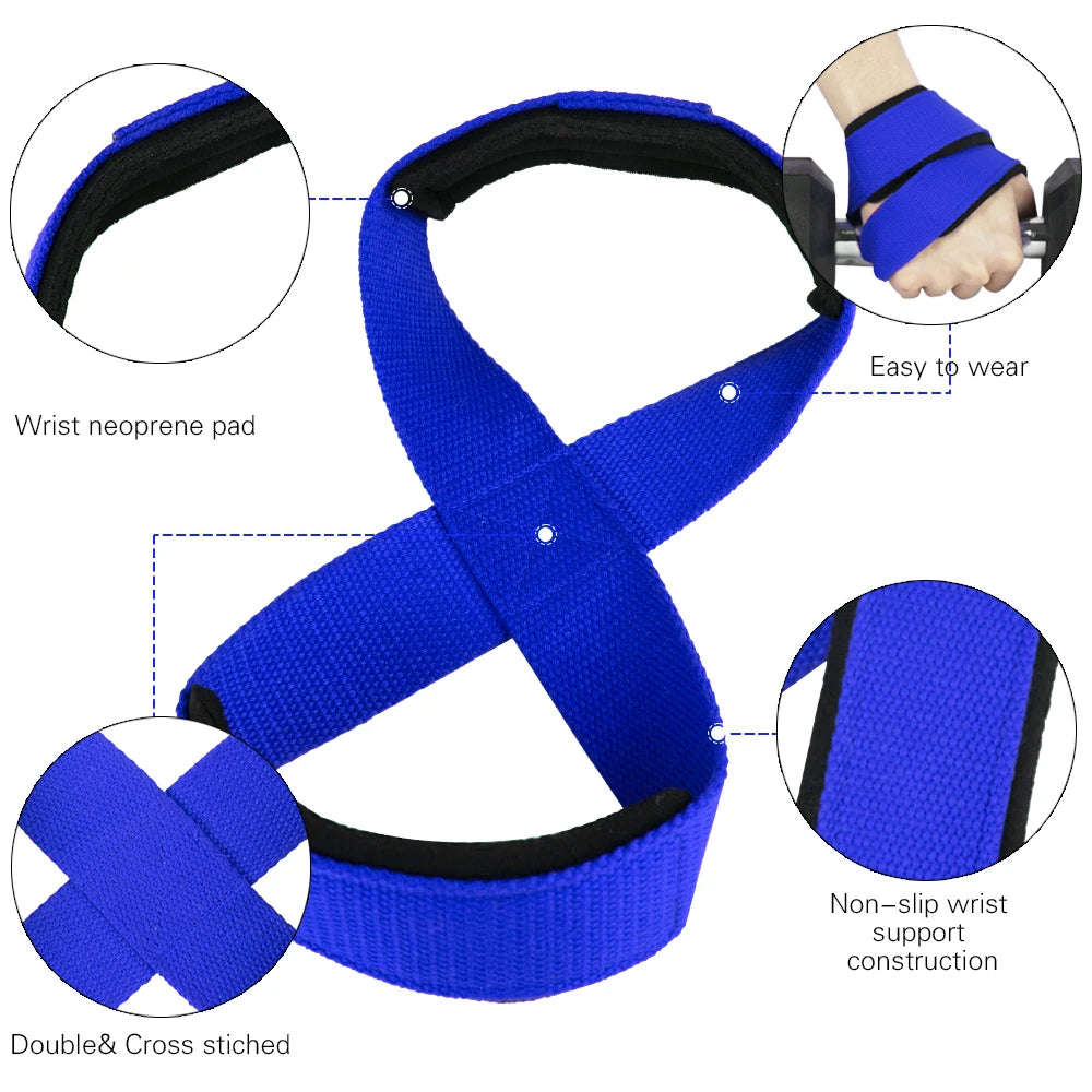 Padded Figure 8 Straps Deadlift Weight Lifting Wrist Straps Power Lifters Workout Pull-Ups Horizontal Bar Gym Fitness